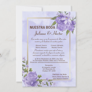 Purple Aquarelle Nuestra Boda Invitation