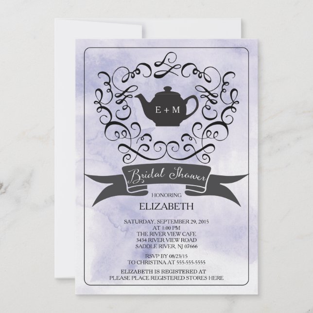 Purple Aquarelle Thé nuptiale Douche Invitation (Devant)