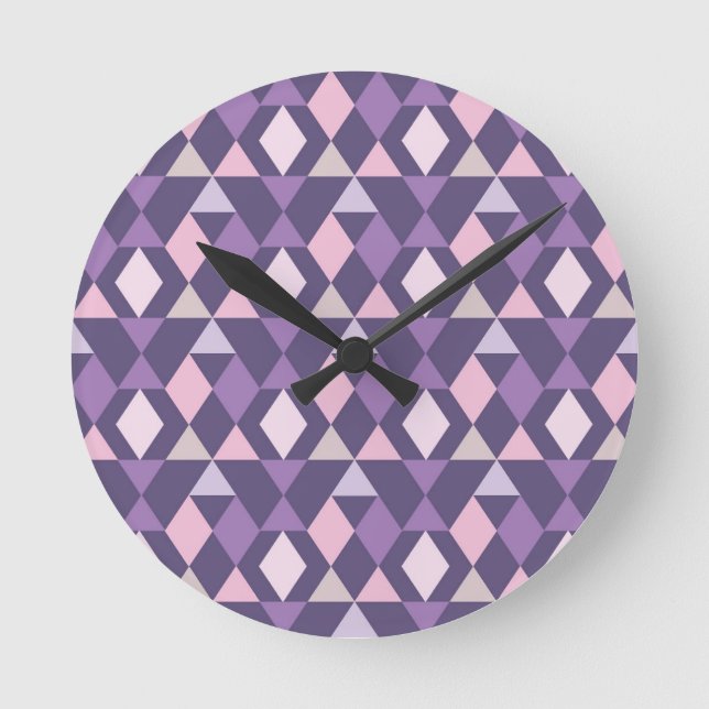 Purple Arabic Geometric Pattern Runde Wanduhr (Vorderseite)