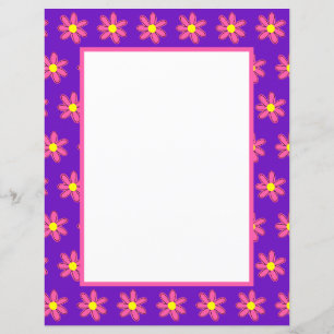 Purple avec Fleurs roses Papier à lettres