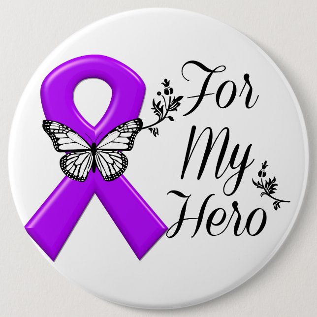 Purple Awareness Ribbon For My Hero Button (Vorderseite)