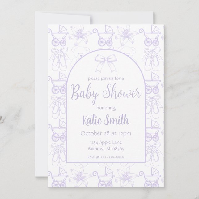Purple Baby Girl Shower Invitation (Devant)
