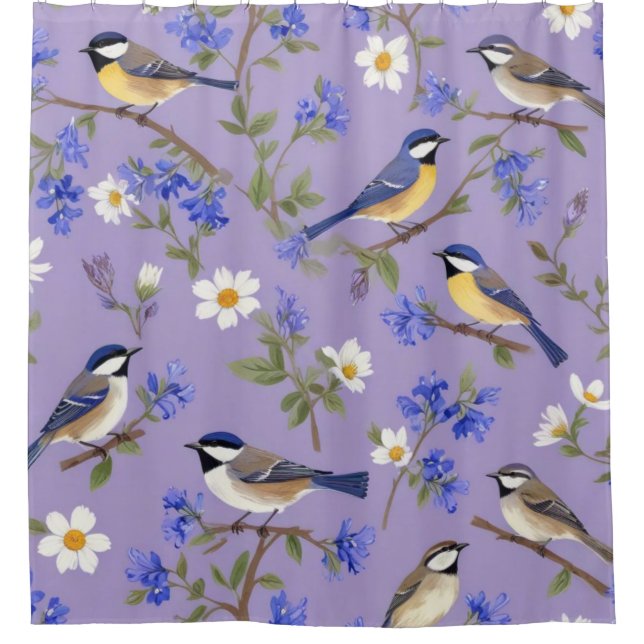 Purple Background With Birds  Duschvorhang (Vorderseite)
