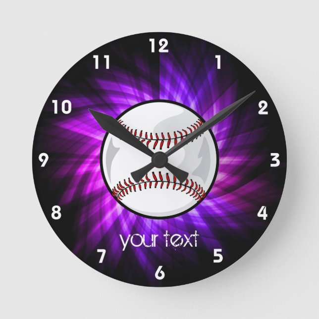 Purple Baseball; Softball Runde Wanduhr (Vorderseite)