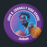 Purple Basketball Player High School Photo Magnet<br><div class="desc">This cool customized high school basketball player photo gift features white typography of your team and player name on a purple magnet with a ball. Personalize with your student's photograph and class year as a proud sports parent.</div>