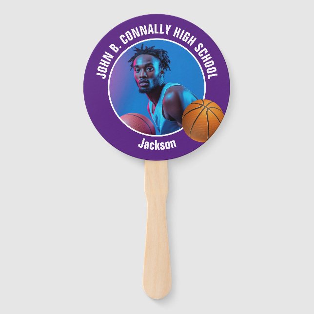 Purple Basketball Player Photo High School Spirit Fächer (Vorderseite)