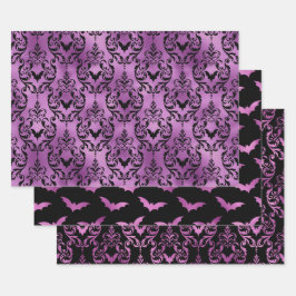 Purple Bat Halloween Damask Patterns Geschenkpapier Set