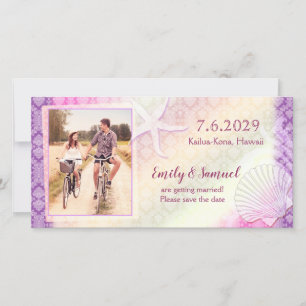Purple Beach Wedding Enregistrer la date Carte pho
