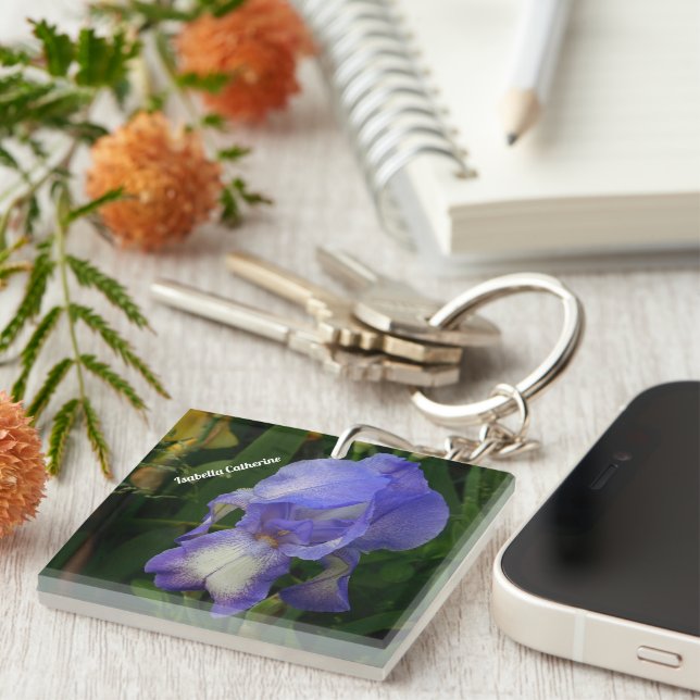 Purple Bearded Iris Photo Personalized Keychain (Devant Droit)