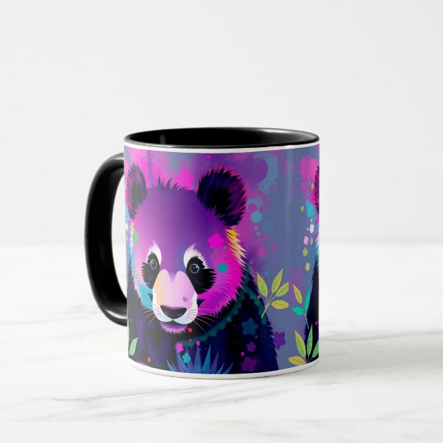 Purple Black Abstract Panda Mug (Devant gauche)