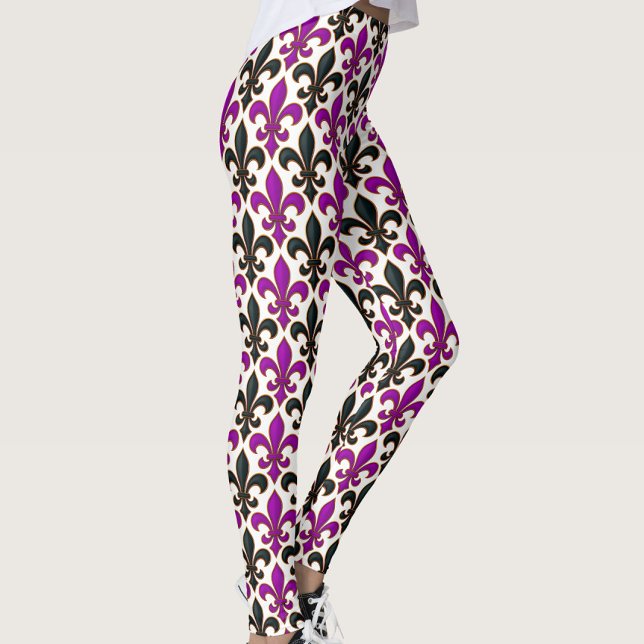 Purple Black Baroque Fleur-de-lis Pattern Design  Leggings (Von Creator hochgeladen)