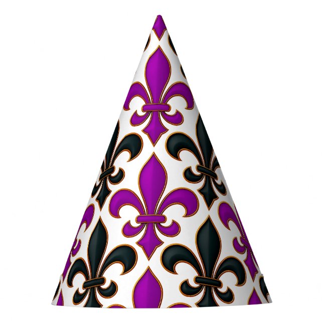 Purple Black Baroque Fleur-de-lis Pattern Design  Partyhütchen (Vorderseite)