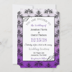 Purple Black Damask Classy Wedding invitations