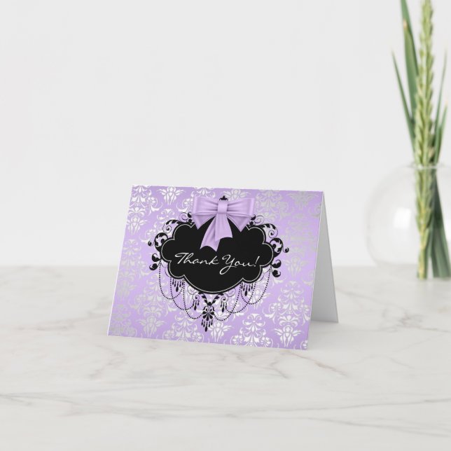 Purple Black Damask Thank You Cards Dankeskarte (Vorderseite)