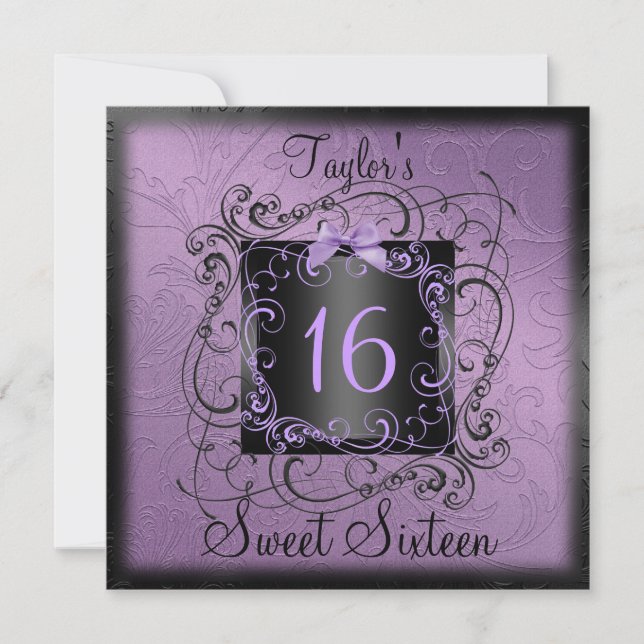 Purple & Black Frame Sweet16 Invitation d'annivers (Devant)