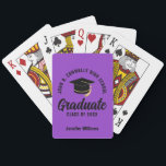 Purple Black Graduate Custom Graduation Spielkarten<br><div class="desc">This modern purple and black custom senior graduate playing cards deck features classy typography of your high school or college name for the class of 2026. Customize with your graduating year under the chic handwritten script and grad cap for a great personalized graduation party favor.</div>