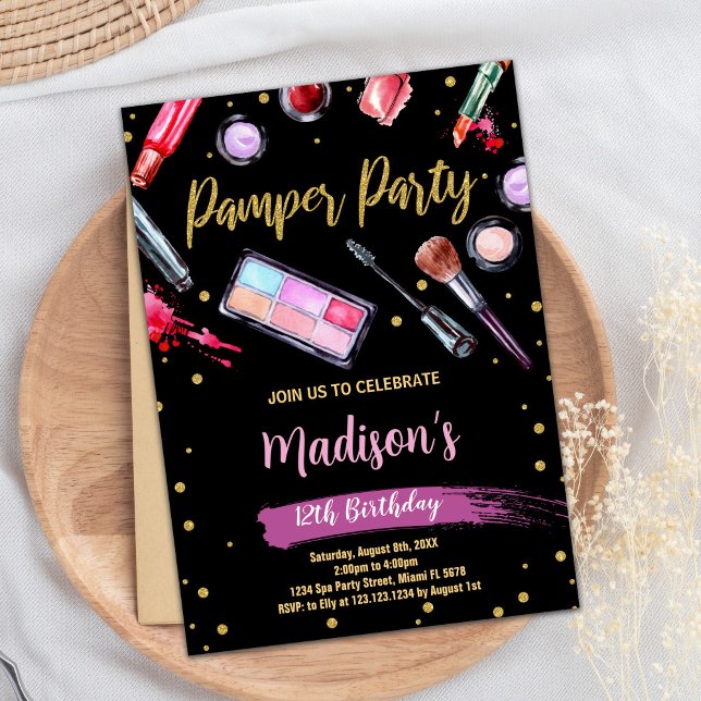 Purple Black Pamper Party Anniversaire Invitations (Purple Black Pamper Party Birthday Invitations)