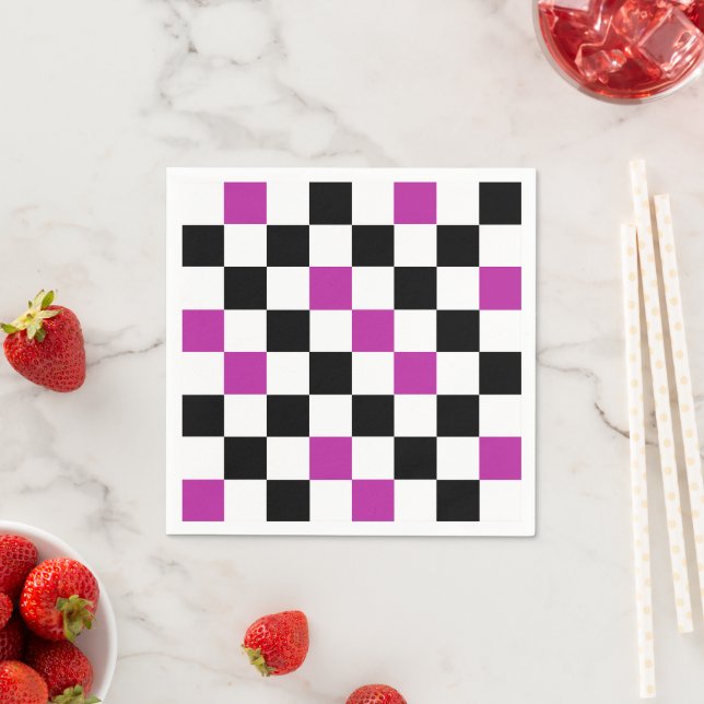 Purple Black White Checkered Pattern Design  Serviette (Beispiel)