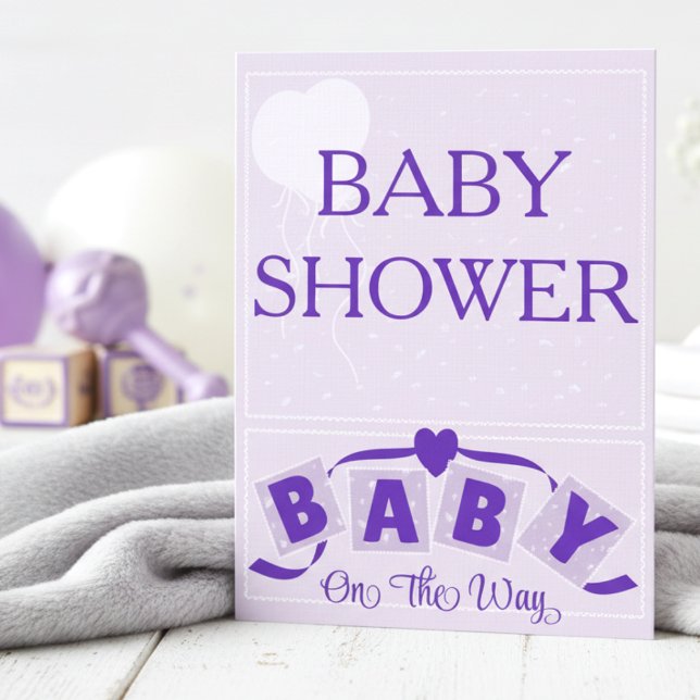 Purple Blue Blocks Baby Shower Invitation (Pale purple / blue card, perfect for gender-neutral showers, fully editable for your details.)