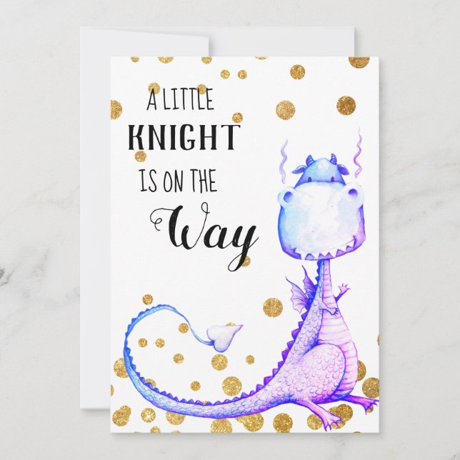 * Purple Blue Dragon Baby Boy Shower Invitation (Devant)