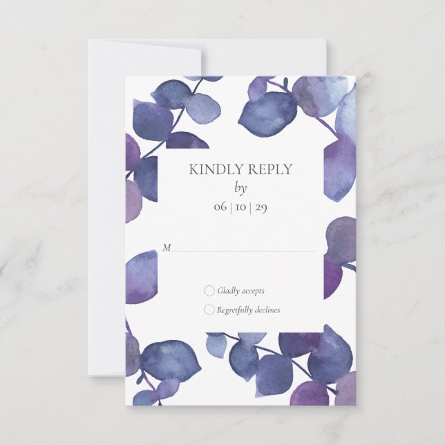 Purple Blue Eucalyptus Feuille Floral RSVP (Devant)