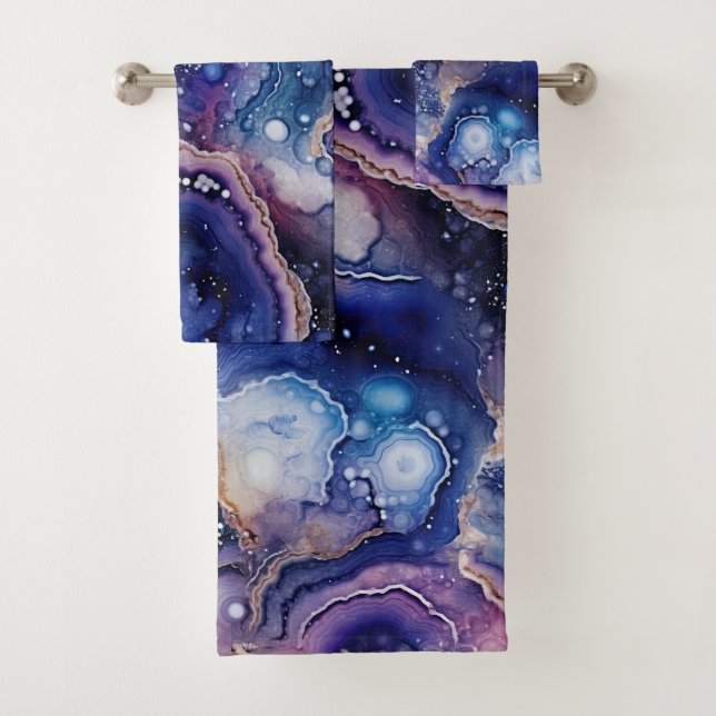 Purple Blue Geode Abstract with Bubble Mineral Badhandtuch Set (Insitu)
