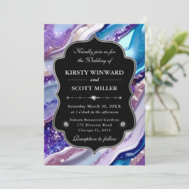 Purple Blue Glitter Marble Elegant Wedding Einladung