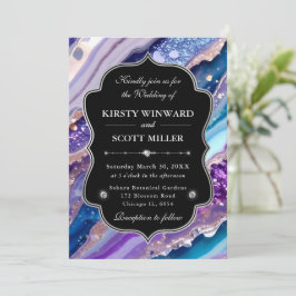 Purple Blue Glitter Marble Elegant Wedding Einladung