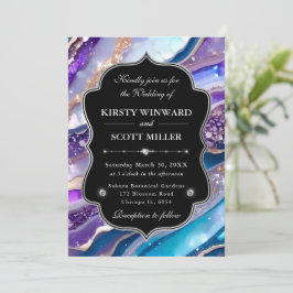 Purple Blue Glitter Marble Elegant Wedding Einladung
