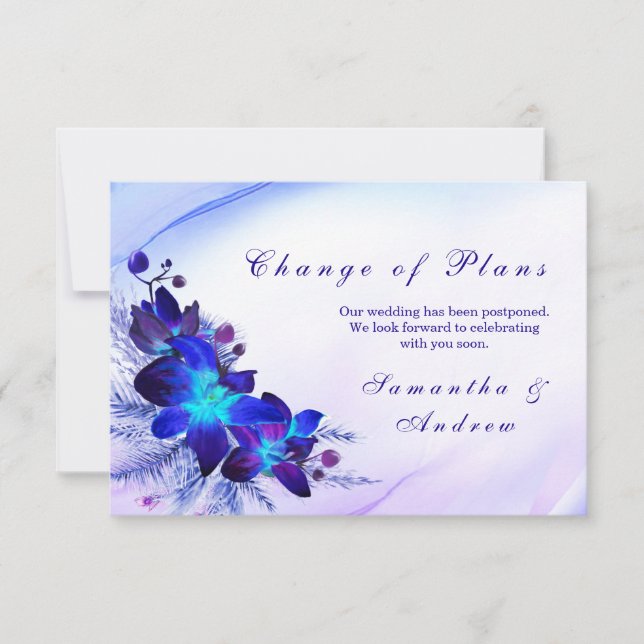 Purple Blue Orchid Wedding Change the Date Card (Vorderseite)