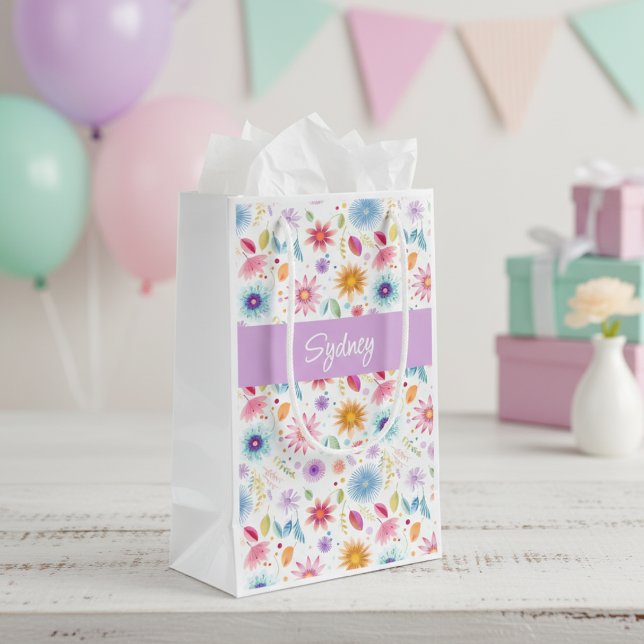 Purple Blue Pink Boho Wildflower Personalized  Kleine Geschenktüte (Von Creator hochgeladen)
