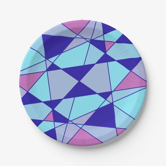 Purple blue pink triangle abstract  pappteller (Vorderseite)