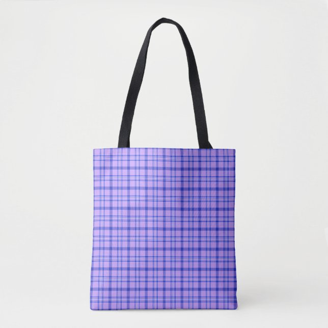 Purple Blue Plaid Classic Pattern Bright Tote Bag Tasche (Vorderseite)