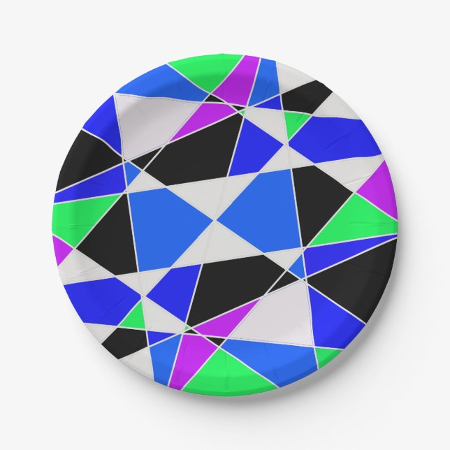 Purple blue white triangle abstract  pappteller (Vorderseite)