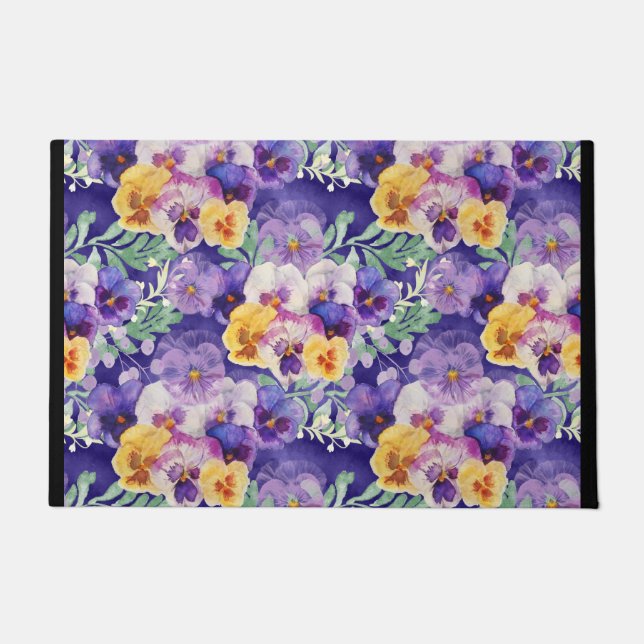 Purple Blue Yellow Pansy Flowers Fußmatte (Vorderseite)