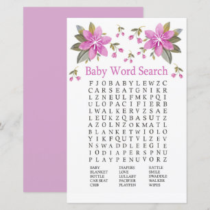 Purple Blumen Baby Dusche Word Search Game