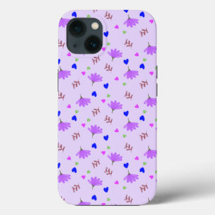 Purple Blumen Blue Hearts Case-Mate iPhone Hülle