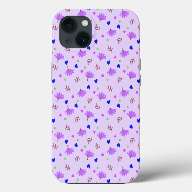 Purple Blumen Blue Hearts Case-Mate iPhone Hülle (Rückseite)