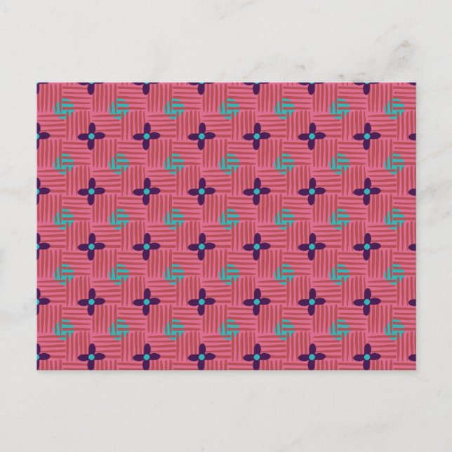 Purple Blumen Blue Sun - Pink Crosshatching Postkarte (Vorderseite)