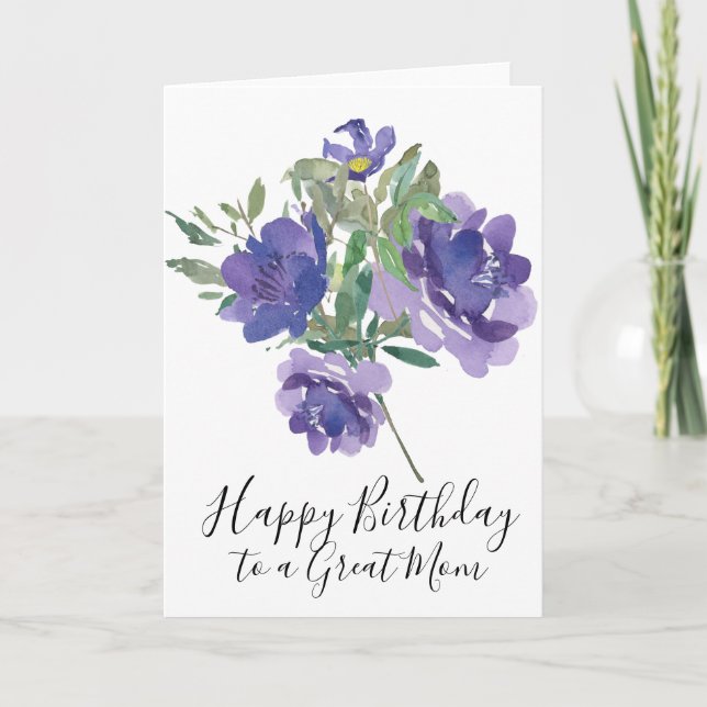 Purple Blumen Happy Birthday Card für Mutter Karte (Vorderseite)