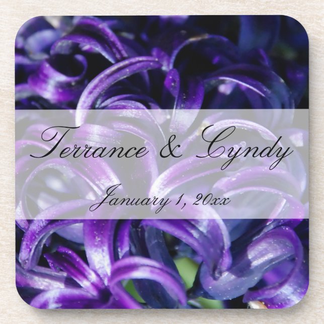 Purple Blumen Persönliche Hochzeit Untersetzer (Vorderseite)