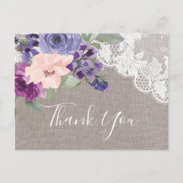 Purple Blumen und Lace Vielen Dank Postkarte