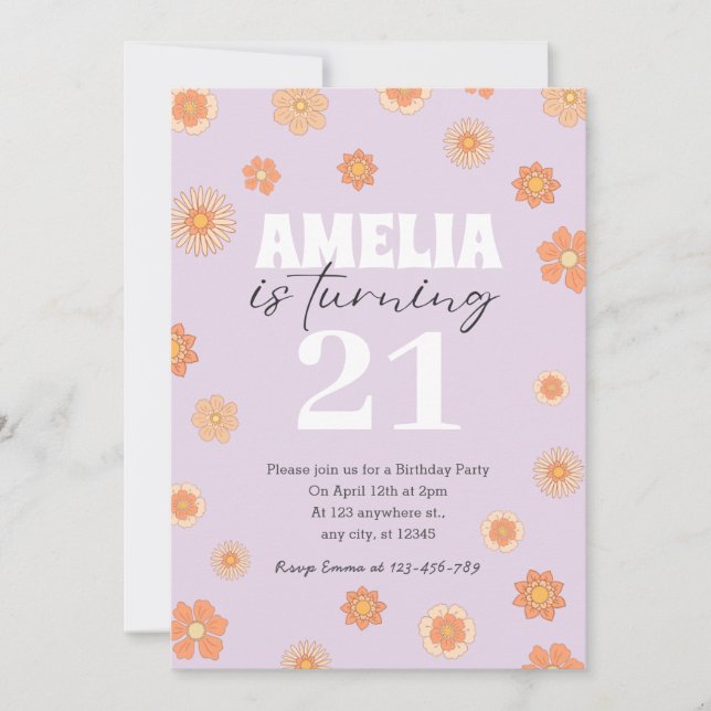 Purple Boho Daisy Anniversaire Invitation N'import (Devant)