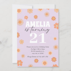Purple Boho Daisy Anniversaire Invitation N'import