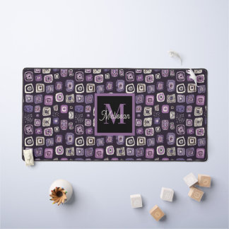 Purple Boho Monogram Name  Schreibtischunterlage