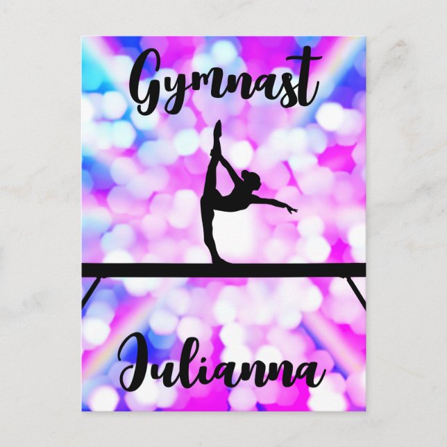 Purple Bokeh Blast Gymnastics Beam Personalized    Postkarte (Vorderseite)