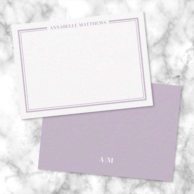 Purple Border Minimalist Name Monogram Mitteilungskarte (Purple Border Minimalist Name Monogram Note Card)