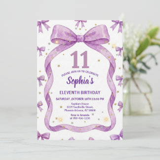 Purple Bow Birthday Invite, Girls 11th Birthday  Einladung
