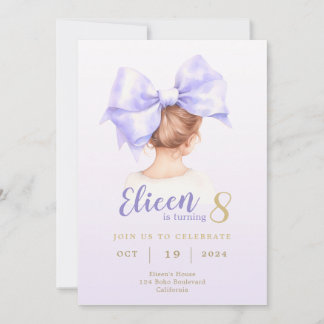 Purple Bow Girl Anniversaire Invitation