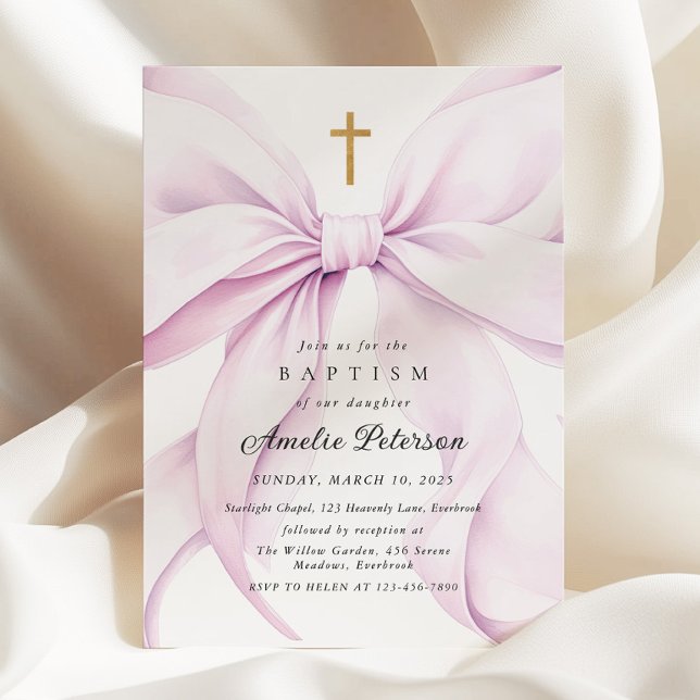 Purple Bow Girl Baptism Invitation Einladung (Von Creator hochgeladen)